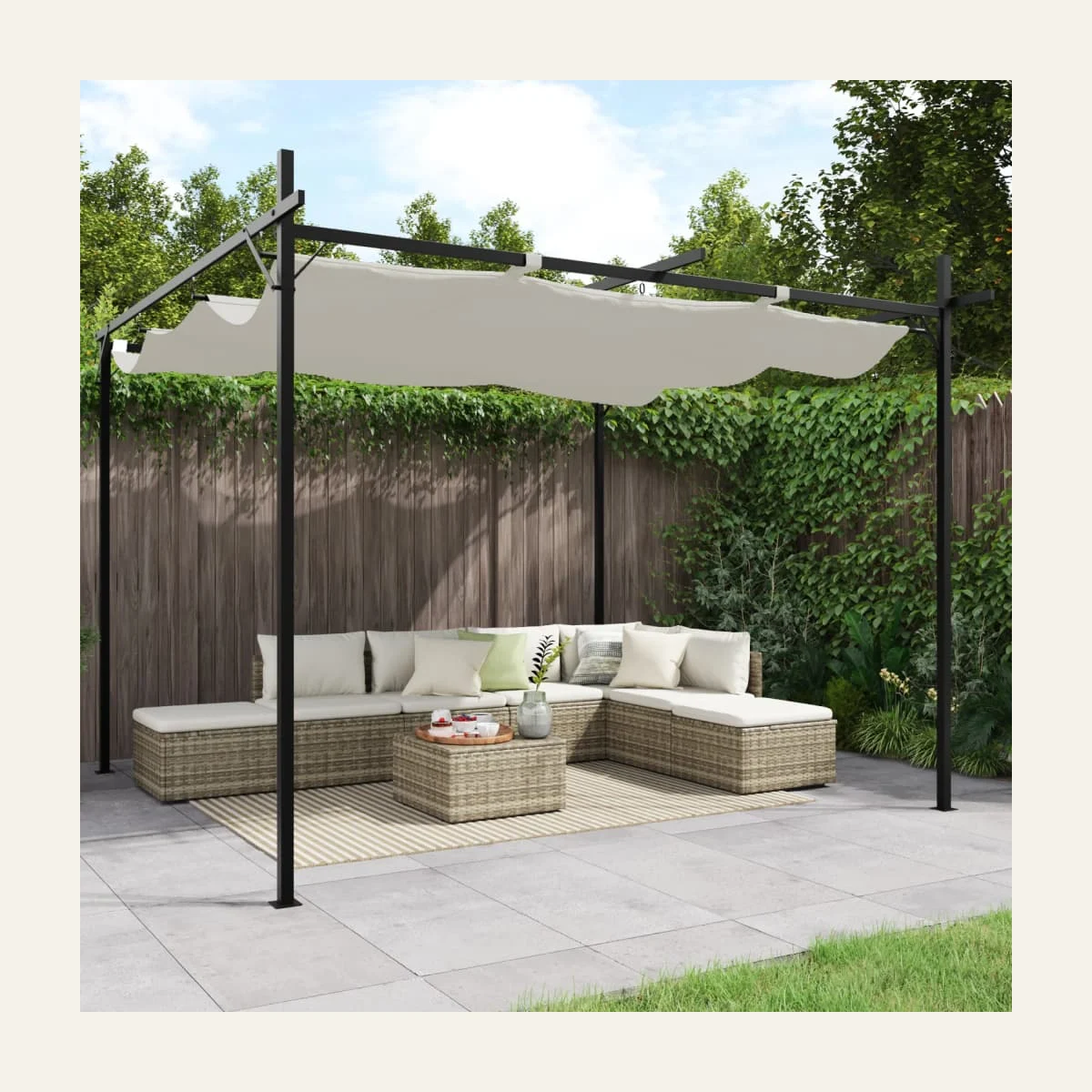 Pergola with Retractable Roof Cream 295x292x230 cm